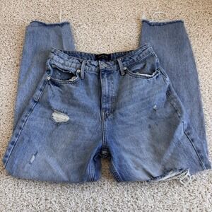 White Fox Distressed Straight Leg Jeans Womens Medium Blue High Rise 100% Cotton
